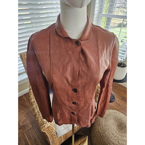 Collection Privee Pelle Leather Jacket Womens Size 42/6 Made In Italy Brown - Picture 14 of 16